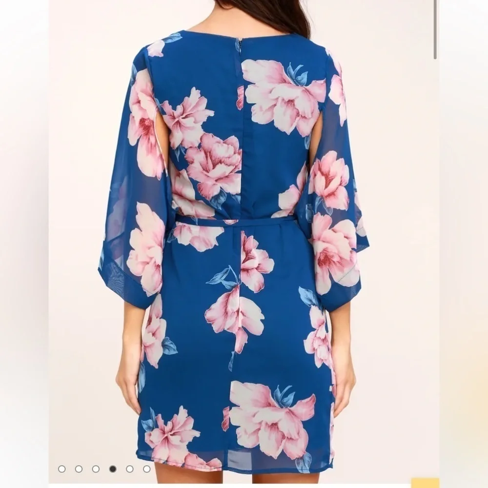 🆕 LULUS SZ XS Joyful Noise Denim Blue Floral Print Mini Dress - Picture 3 of 7